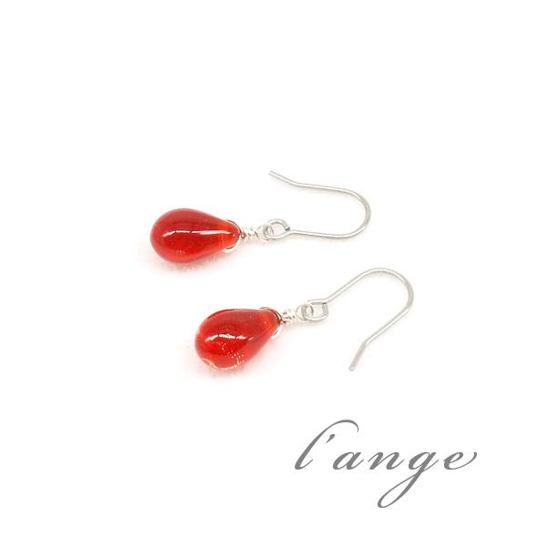 L'ange（ランジュ） レディース ピアス 金属アレルギー対応 赤い雫 純