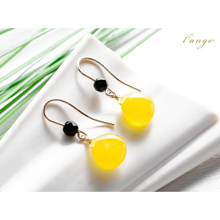 L'ange ピアス 14kgf ハニージェード オニキス ゴールドピアス L'ange ピアス 14kgf ハニージェード オニキス ゴールドピアス