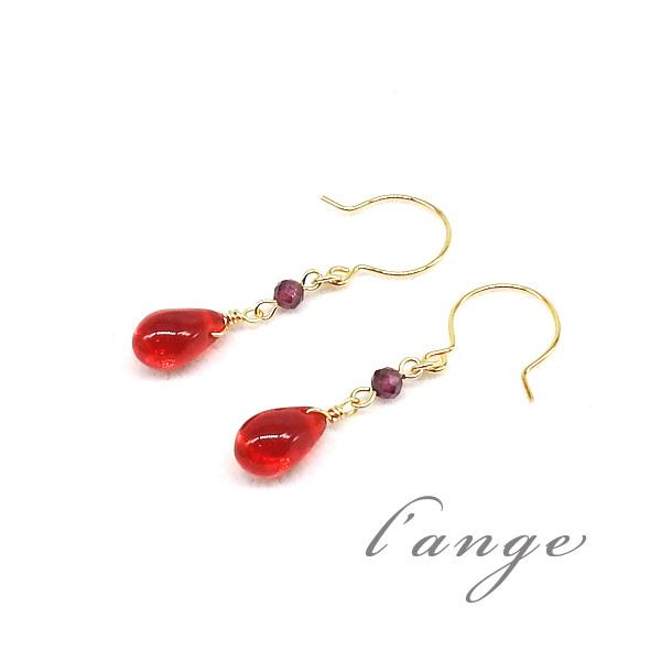 L'ange ピアス 赤い雫&ガーネット 天然石 24KGP ゴールド 樹脂 L'ange ピアス 赤い雫&ガーネット 天然石 24KGP ゴールド 樹脂