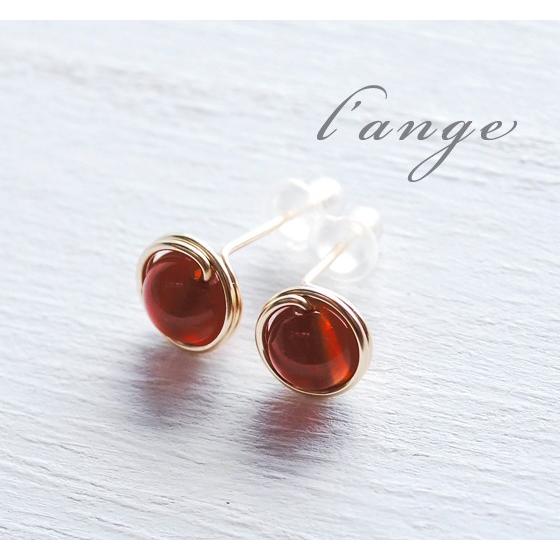 L'ange ピアス 14kgf 天然石 赤メノウ ゴールド スタッドピアス L'ange ピアス 14kgf 天然石 赤メノウ ゴールド スタッドピアス