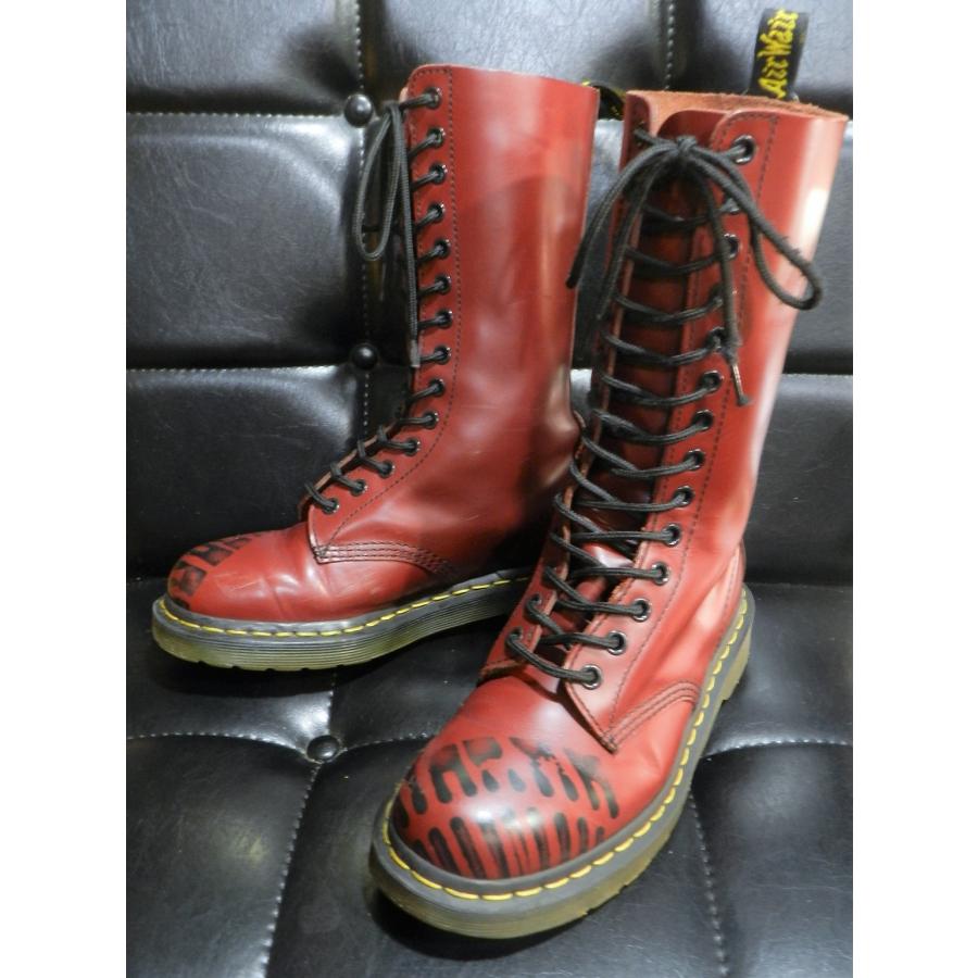 Dr.martens 14ホール ロング ブーツ チェリーレッド 足跡 UK4 23cm 