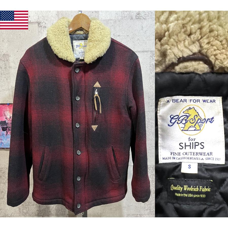 送料込 USA製 G.B.SPORT X ウールリッチ X SHIPS ムートン襟 ウール  