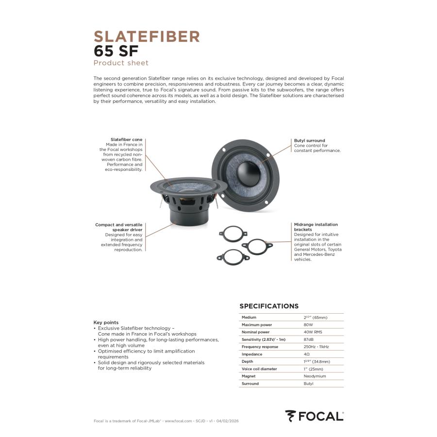 FOCAL フォーカル SLATEFIBER 65SF スピーカー 6.5cm ミッドレンジ