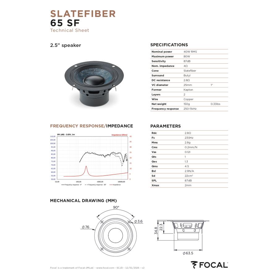 FOCAL フォーカル SLATEFIBER 65SF スピーカー 6.5cm ミッドレンジ