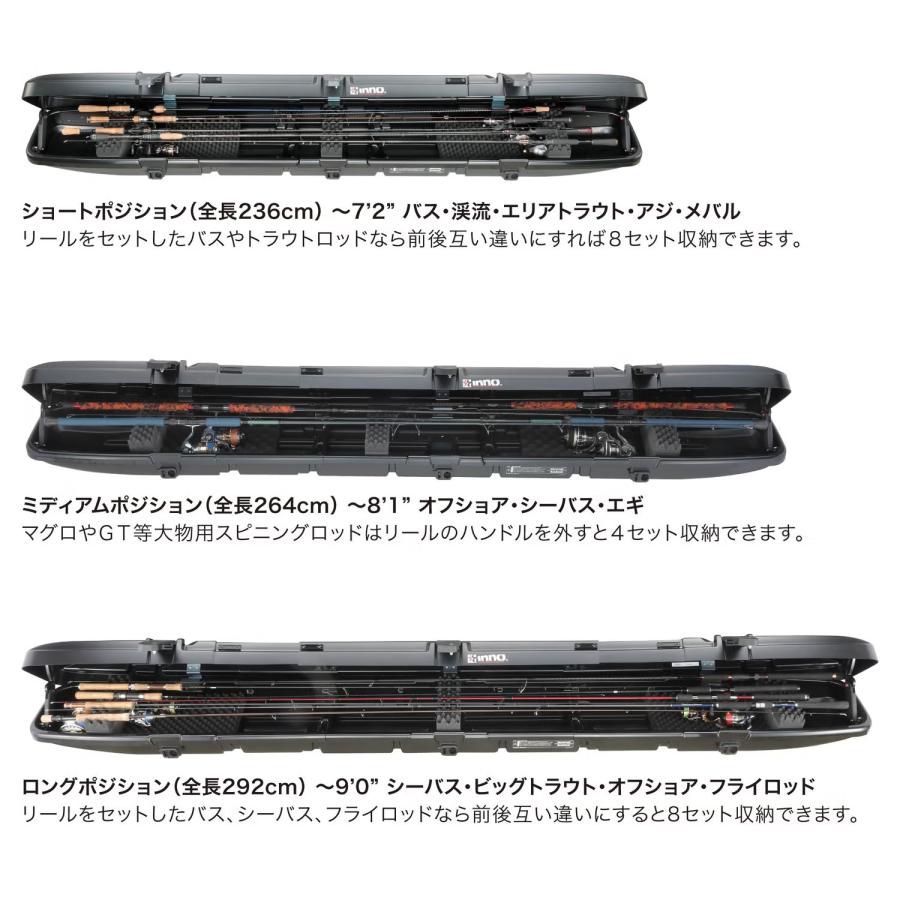 INNO ロッドボックス 290T ロッド専用 ルーフボックス 釣り竿 アウトドア 収納 長さ調節可能 IF44TBKの画像