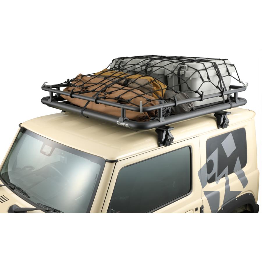 RV-INNO ルーフキャリア＋ネット INNO IN813 カーゴネットL ルーフラックの荷物を固定 線径8mm 極太ゴム