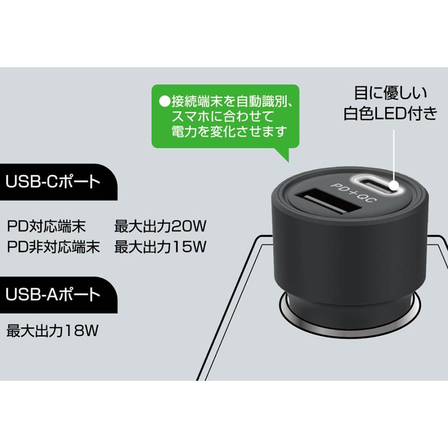 Kashimura（カシムラ） DC-067 車載用USB電源 Type-A Type-C PD対応 DC