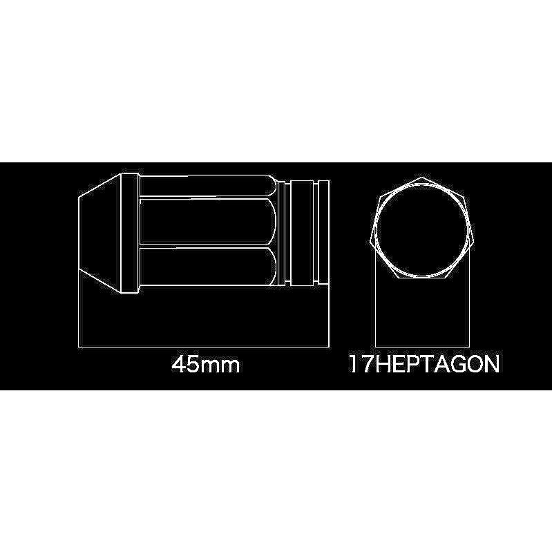 ホイールナット DIGICAM クロモリ  袋 M12 P1.25  7角 45mm 20本 オーロラ レーシングナット ケースペック｜creer-net｜02