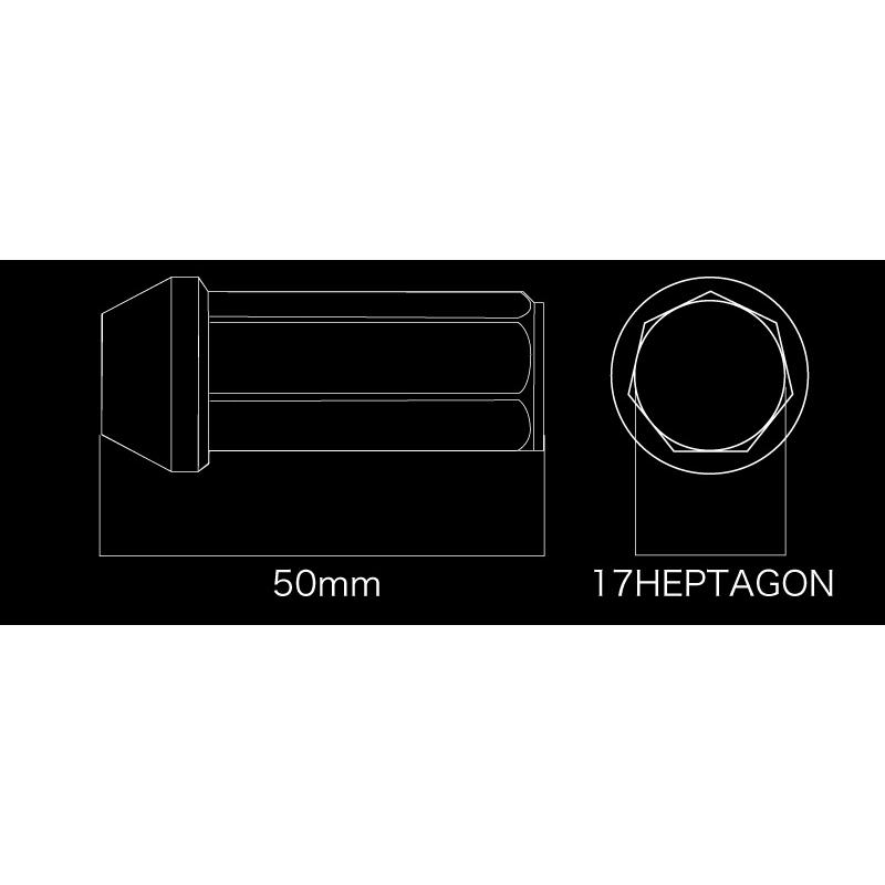 【在庫あり即納!!】ケースペック ホイールナット DIGICAM 袋タイプ P1.25 7角 50mm ロング ブラック 16本 クロモリ・レーシングナット | ケースペック | 01