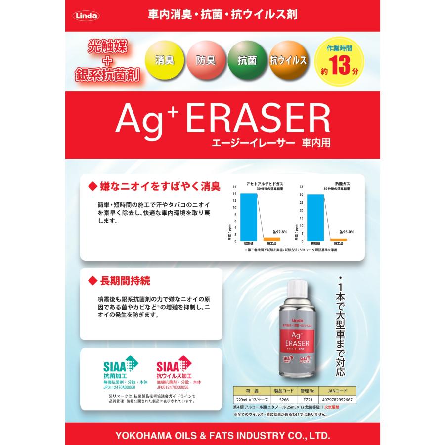 Linda Ag+ ERASER EZ21 無香タイプ カーエアコン 車内消臭 抗菌 抗