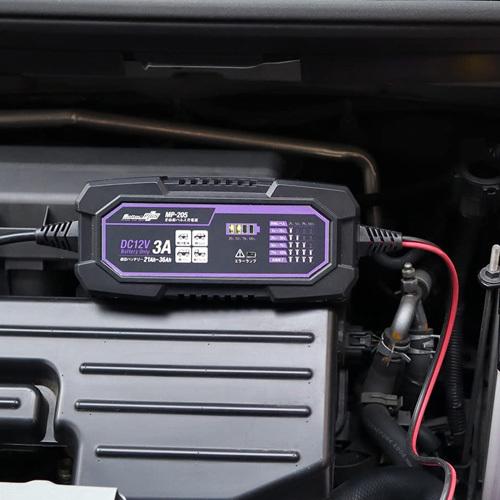 大自工業 Meltec MP-205 全自動パルスバッテリー充電器 12V専用 定格3A バッテリー診断機能付 維持充電(トリクル充電)方式 長期保証3年 | メルテック | 01