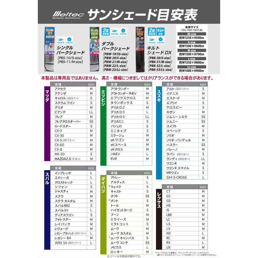 メルテック 大自工業 Meltec サンシェード PBK-51 キルトシェードDX M