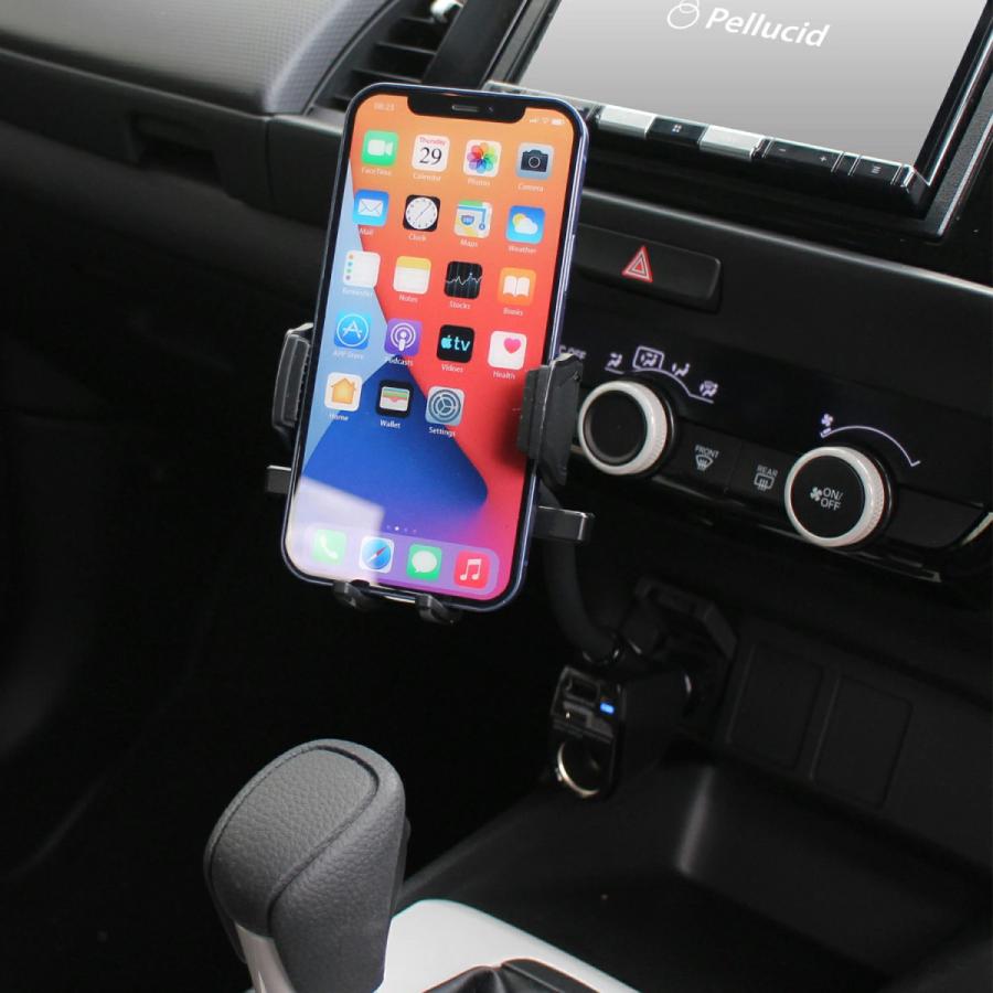 【在庫あり即納!!】ペルシード PPH2110 ワンタッチ開閉スマホホルダー アクセサリソケット 取付 ブラック USBポート Type-C Type-A アクセサリソケット 付 | ペルシード | 02