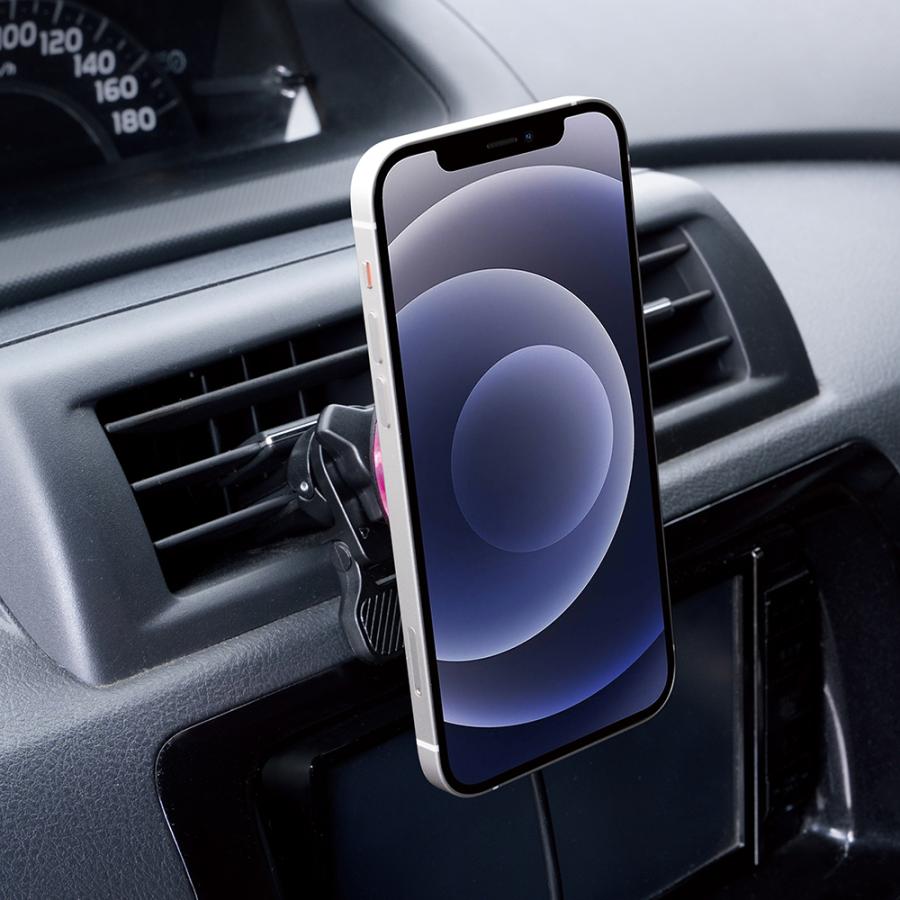 ① ワイヤレス誘導スピーカー　ブラック　スマホホルダー　LEDライト付き　未使用 ① ワイヤレス誘導スピーカー ブラック スマホホルダー LED