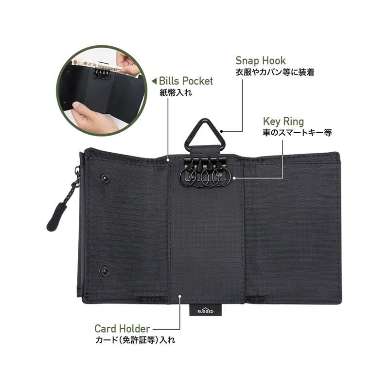 ヤック マルチキーケース Lサイズ ブラック スナップフック付き カードホルダー付き カギ 紙幣 コンパクト カバン 小物 YAC PF-435 | 槌屋ヤック | 01