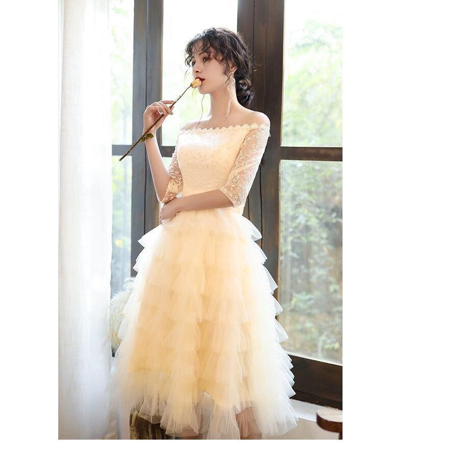 セールショップ パーティードレス オフショルダーワンピース 大きいサイズ 袖あり ミモレ丈ドレス 代30代40代 きれいめ お呼ばれ 卒業式 発表会 披露宴 フォーマル 結婚式 販売 格安 Shirleyryan Ca