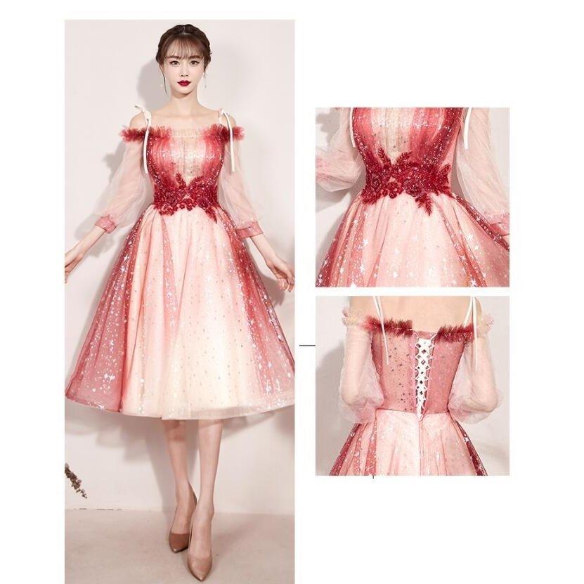 ベストセラー おしゃれ 謝恩会 披露宴 二次会 お呼ばれ 結婚式 ミモレ丈 パーティードレス 袖あり ロングドレス ウエディングドレス 着痩せ イベント用 発表会 代30代40代 パーティドレス サイズ Xs Jeuneschirurgiens Com