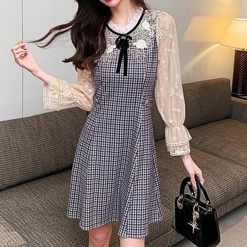 ワンピース レース 量産型 お嬢様 韓国 ゆめかわいい やみかわいい 原宿系 地雷系 参戦服 チェック柄 ラウンドネック フレア 春 秋 長袖 ショート丈 シアー袖 キ Ls0417a415 Creostore 通販 Yahoo ショッピング