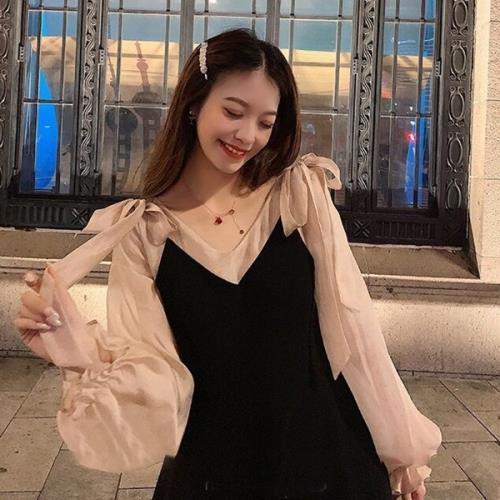 量産型 参戦服 お嬢様 韓国 ゆめかわいい やみかわいい 原宿系 地雷系 ワンピース 肩リボン オルチャン 無地 Vネック 春 秋 冬 長袖 ひざ丈 ひざ上丈 おしゃれ Ls0417a771 Creostore 通販 Yahoo ショッピング