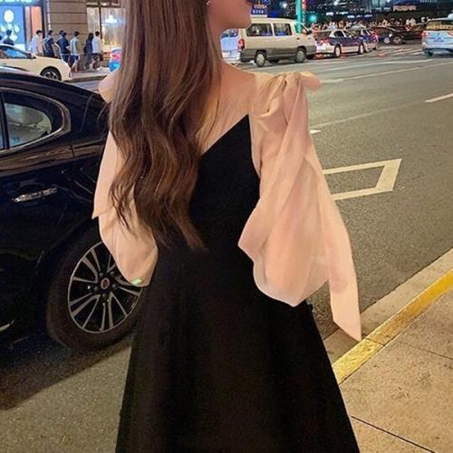 量産型 参戦服 お嬢様 韓国 ゆめかわいい やみかわいい 原宿系 地雷系 ワンピース 肩リボン オルチャン 無地 Vネック 春 秋 冬 長袖 ひざ丈 ひざ上丈 おしゃれ Ls0417a771 Creostore 通販 Yahoo ショッピング