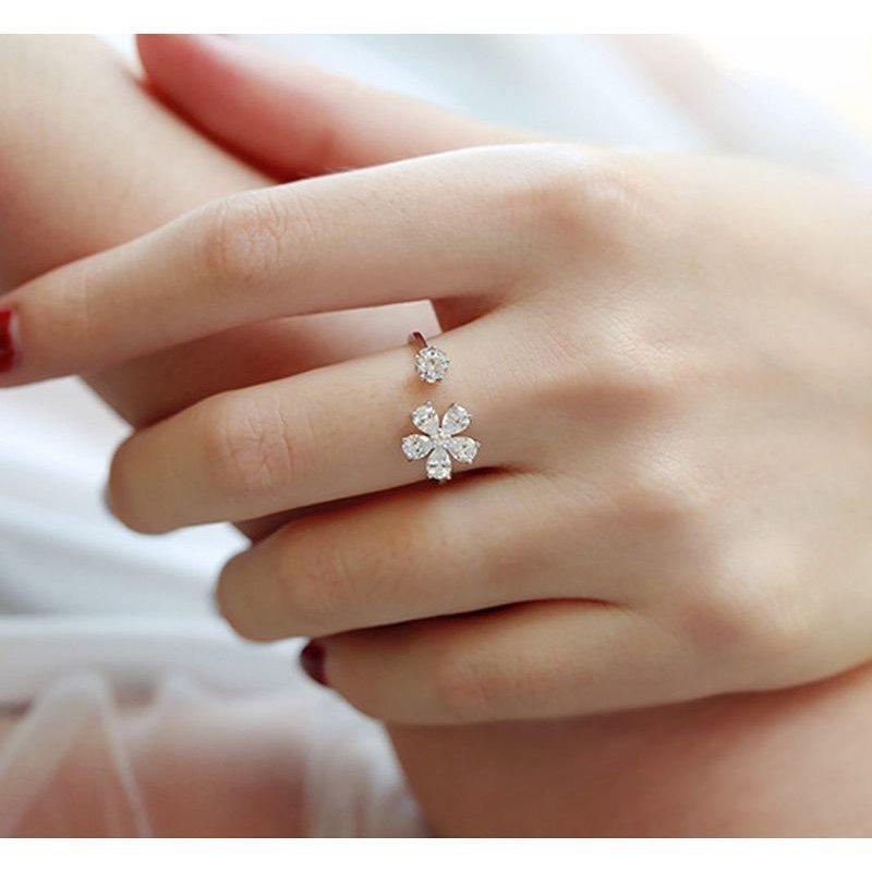 指輪 リング フリーサイズ アクセサリー レディース オープンリング シルバカラー ゴールドカラー 花 フラワーモチーフ キラキラ ラインストーン 女|creostore|06