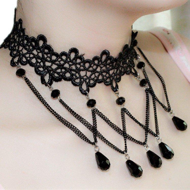 チョーカー 首飾り レディース ネックレス アクセサリー 花柄レース 大きめビーズ おしゃれ 黒 ゴシックファッション 可愛い かわいい 女性用 婦人 Niu1123a0481 Creostore 通販 Yahoo ショッピング