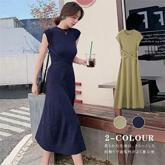 ニットワンピース レディース 春夏 リブニットワンピ ストレッチ 伸縮性 ノースリーブ タイトワンピース ロング丈 マキシ丈 シンプル Ol 着回し 膝下 スタイルア Sw0607b13 Creostore 通販 Yahoo ショッピング