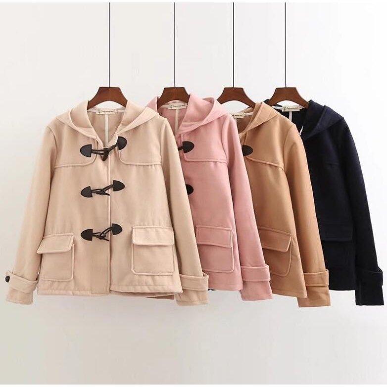 ピーコート レディース Pコート ショート丈 ダッフルコート 記念日 フード付き コート 裏地無し 森ガール 4色 可愛い 通学 中学生 高校生 無地