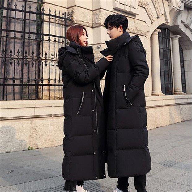 お取り寄せ アウター かっこいい 体型カバー ダウンジャケット メンズ カップル ロング丈 レディース ダウンコード 冬