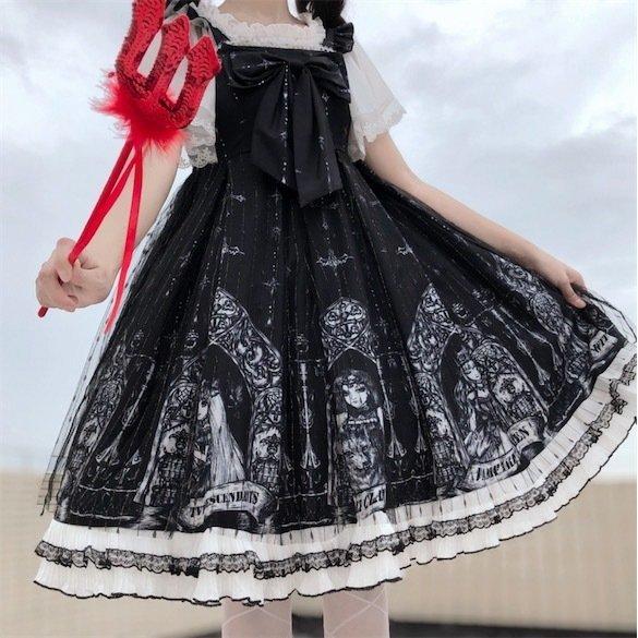 ロリータワンピース レディース Jskワンピース Lolita ゴスロリ 吊りスカート クラシカル ゴシック リボン 可愛い 森ガール系 夏日常 ゴシック ロリータ服 商品内容 Jskワンピース Unistu Dev Athosdigital Com Br
