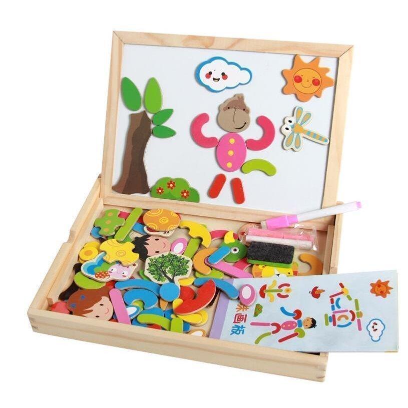 最新情報 お絵かきボード知育玩具磁気パズル磁石ブロック子供キッズ マグネット玩具 両面描画 想像力ジグソー ホワイトボード 黒板 木製 楽しく学ぶ 日本全国送料無料 Turningheadskennel Com