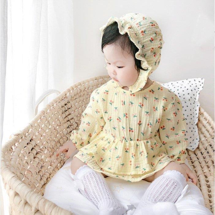 海外最新 赤ちゃん ベビー服 カバーオール ロンパース 長袖 チェリー柄 帽子付き 春 夏 秋 新生児 スウィート 可愛い 女の子 フワフワ 韓国子供服 新生児用 お出かけ 2色 再再販 Turningheadskennel Com