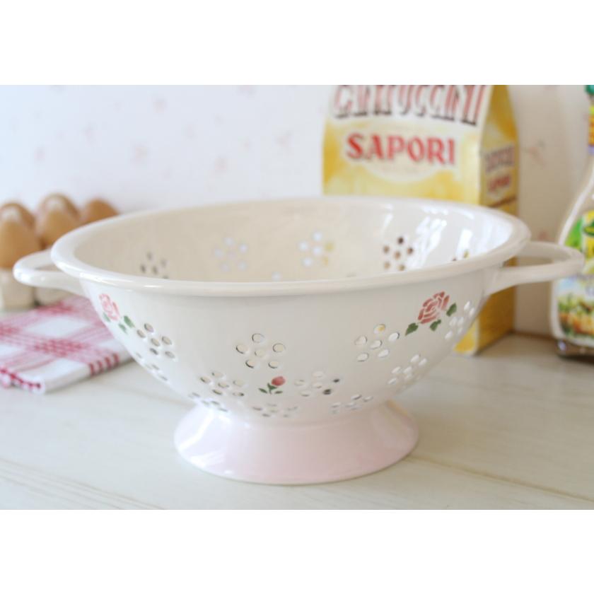 Manyマニー プロヴァンス琺瑯トレー ホーローコランダー マニーローズ