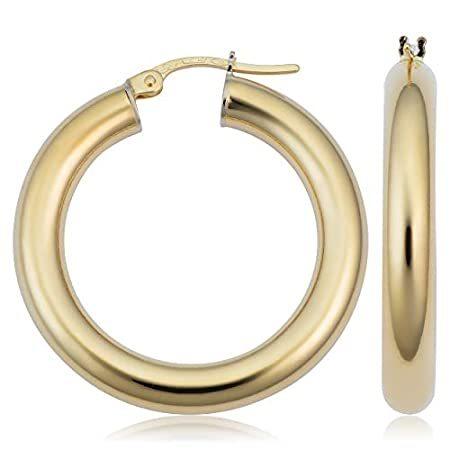 送料無料 Kooljewelry 18Kイエローゴールド 【2021福袋】 ポリッシュフープピアス 史上最も激安 4x20mm