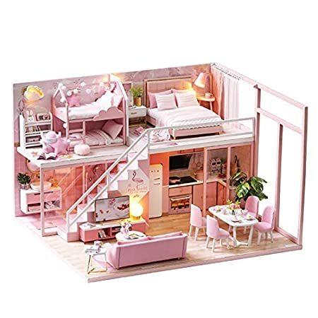 限定セール 木製ドールハウス 家具 Diy 組み立てハウス ミニチュアクラフトおもちゃ 手作りミニマリストアパート 子供やティーンに 1 その他 Lolas Com Co
