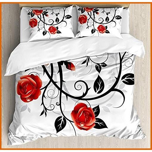 限定価格セール！ European,Duvet Style Grunge Flower Garden Roses with Branches Swirling Set,Ornate Bedding Piece 4 Gothic 送料無料 Cover Co Comforter Set カバー、シーツセット