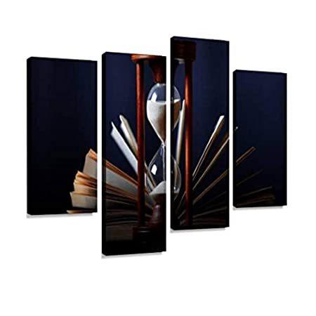 送料無料 IGOONE 4 Panels Canvas Paintings - Book and an Hourglass nostalgias and Pic 砂時計