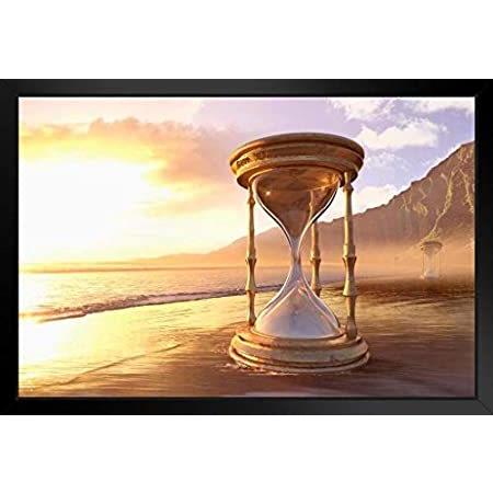 送料無料 Hourglass on Ocean Beach Photo Photograph Art Print Stand or Hang Wood Fram 砂時計
