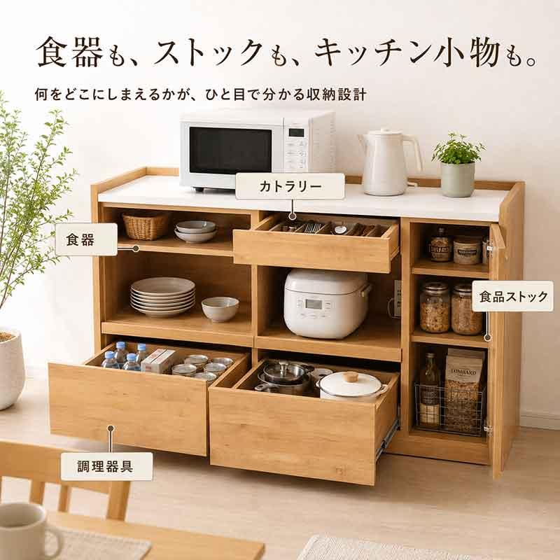 hotta woody キッチンカウンター 幅144cm 人工大理石 アルダー無垢