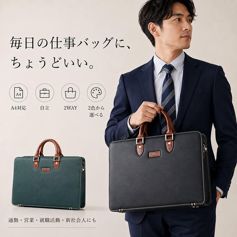ビジネスバッグ メンズ A4 自立 2WAY ブリーフケース 合皮 ツートン
