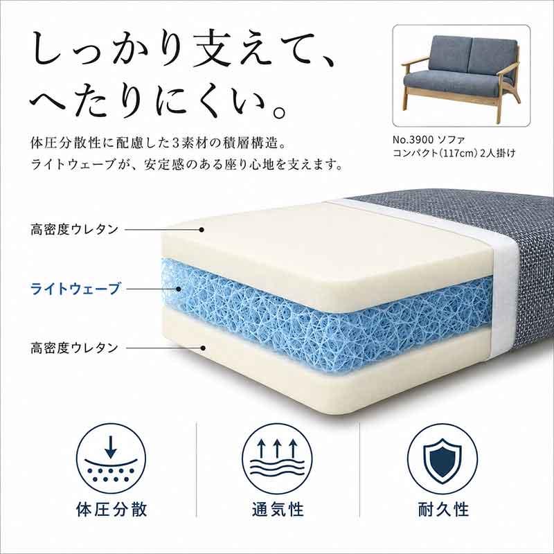 浜本工芸 ソファ L3900 W117 2人掛け 幅117cm No.3900 L-3900ア EOS布