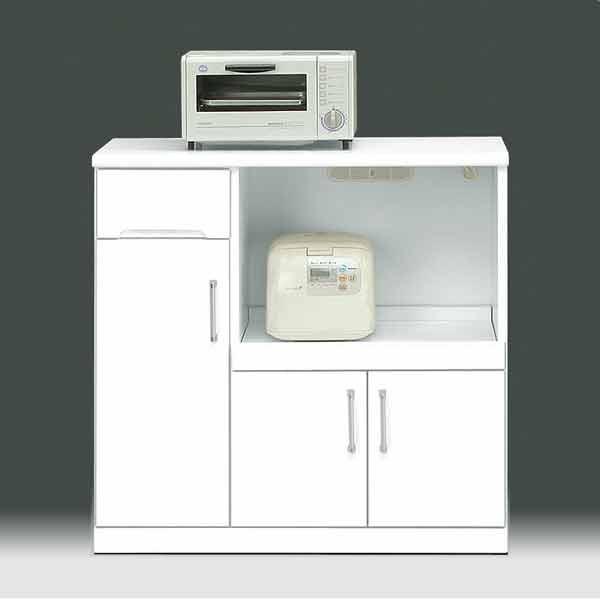 【リサイクルサービス八光】幅90㎝　エナメルホワイト　キッチンカウンター　2口コンセント付 不二貿易（Fuji Boeki） キッチンカウンター 幅90 カウンターテーブル