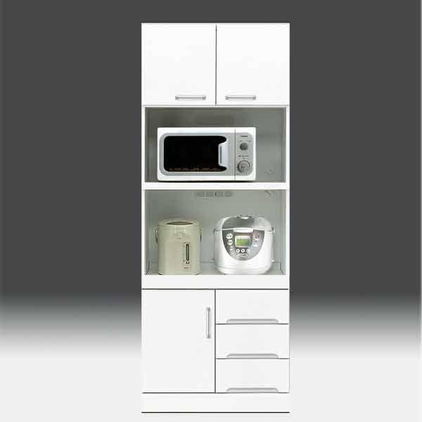 【組み立て済み】キッチン収納 レンジボード・レンジ台 ホワイト レンジ台 白家具 鏡面 食器棚 レンジボード 開梱設置送料無料 日本製