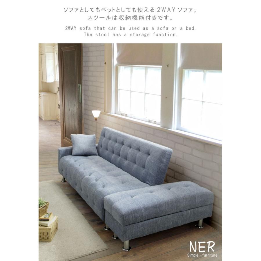 ネイビー グレー ファブリック ソファベッド マーサ ソファベッド 2人掛けソファ 高さ4段階 2人掛け ファブリック