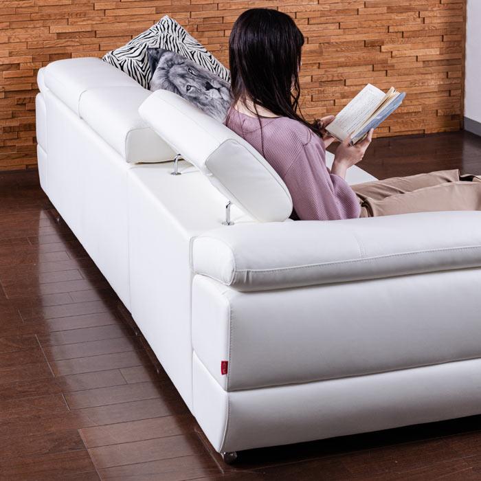 カウチソファ 2点セット 本革張り ソファ ヘッドリクライニング 3人