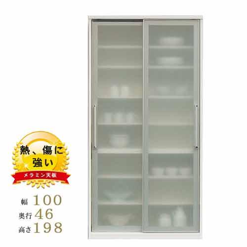 食器棚 幅100cm 高さ198cm 奥行46cm 大型スライド引戸 日本製 ガラス