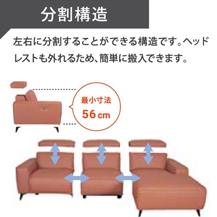 カウチソファ 大型 幅260cm USBポート付き 右カウチ 左カウチ モーション機能付き グレー ファブリック(革のような質感) ヘッド可変式 分割式 SYHC 開梱設置