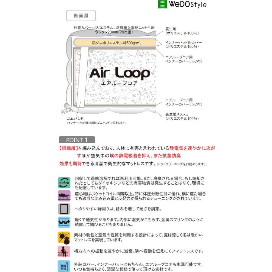 シングルマットレス MA-Darlington ダーリントン エアループコア Air Loop WeDOStyle(ウィドゥ・スタイル) 銀繊維 防ダニ 抗菌 防臭 ウォッシャブル GOK_2