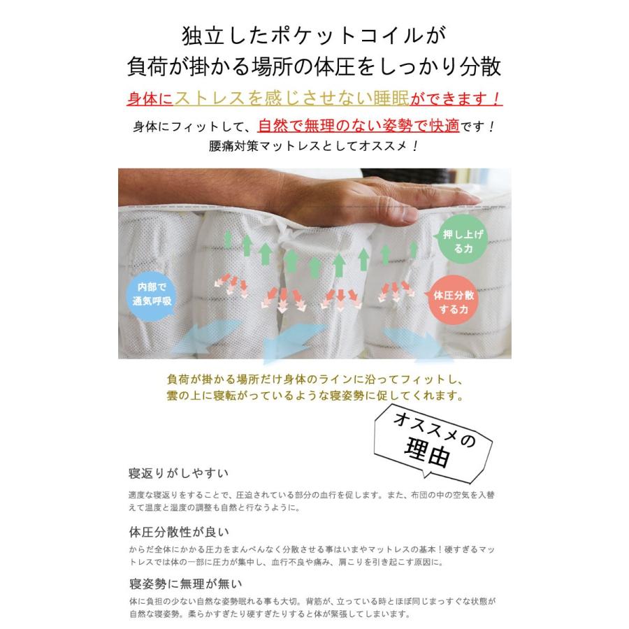 極太 ポケットコイルマットレス ハード セミダブル 3Dメッシュで
