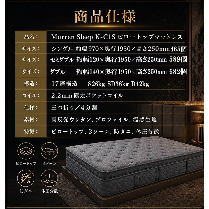 Murren Sleep（ミューレンスリープ） ピロートップ マットレス